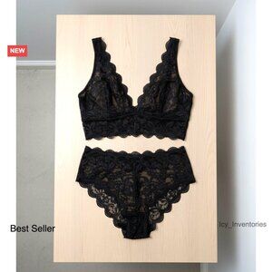 Plus Size Lingerie Set Floral Lace Bralette High Waist Panty Elegant Sexy